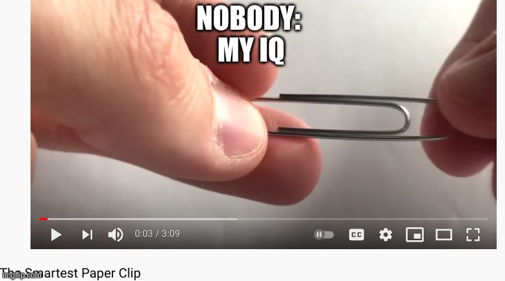 it is smarter then me | NOBODY: 
MY IQ | image tagged in funny,meme,paper clip | made w/ Imgflip meme maker