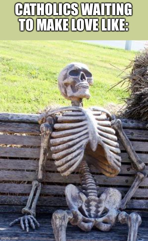 The grind (or should I say “not grind”?) | CATHOLICS WAITING TO MAKE LOVE LIKE: | image tagged in memes,waiting skeleton,funny,catholics,abstinence,virtues | made w/ Imgflip meme maker