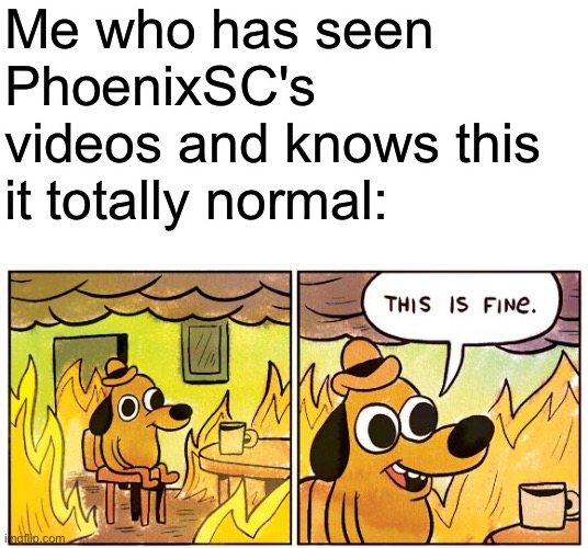 Me who has seen PhoenixSC's videos and knows this it totally normal: | image tagged in blank white template,memes,this is fine | made w/ Imgflip meme maker