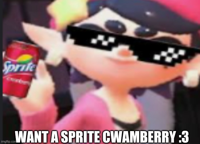 Callie wants to drink sprite | WANT A SPRITE CWAMBERRY :3 | image tagged in wanna sprite cranberry | made w/ Imgflip meme maker