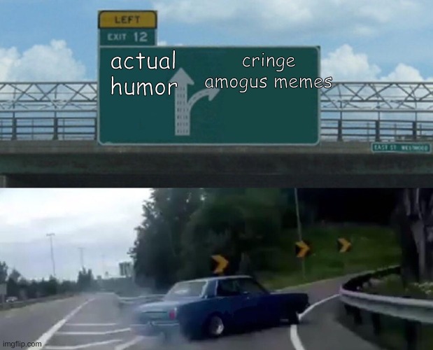 every person on the internet |  actual humor; cringe amogus memes | image tagged in split road | made w/ Imgflip meme maker