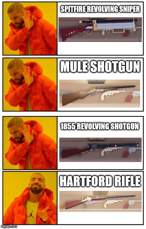 Roblox the wild west | SPITFIRE REVOLVING SNIPER; MULE SHOTGUN; 1855 REVOLVING SHOTGUN; HARTFORD RIFLE | image tagged in roblox | made w/ Imgflip meme maker