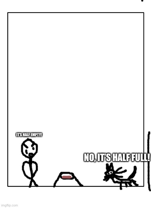 Blank Template | IT’S HALF EMPTY! NO, IT’S HALF FULL! | image tagged in blank template | made w/ Imgflip meme maker
