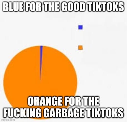 Pie Chart Meme | BLUE FOR THE GOOD TIKTOKS ORANGE FOR THE FUCKING GARBAGE TIKTOKS | image tagged in pie chart meme | made w/ Imgflip meme maker
