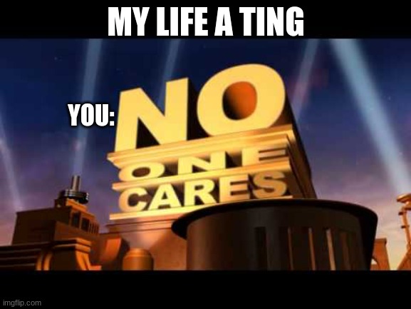 no one cares | MY LIFE A TING; YOU: | image tagged in no one cares | made w/ Imgflip meme maker