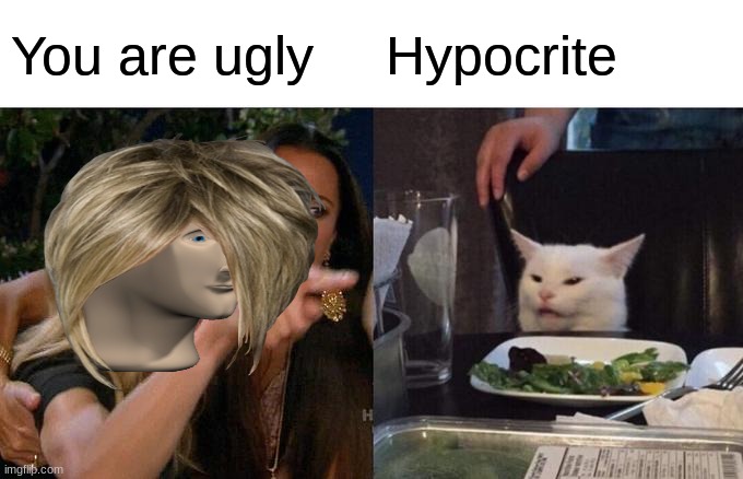Hypocrite | You are ugly; Hypocrite | image tagged in memes,woman yelling at cat | made w/ Imgflip meme maker