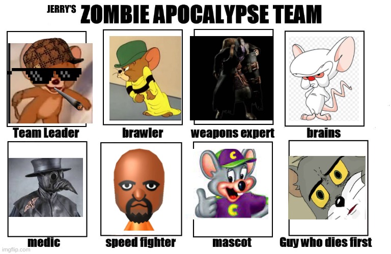 My Zombie Apocalypse Team | JERRY'S | image tagged in my zombie apocalypse team | made w/ Imgflip meme maker