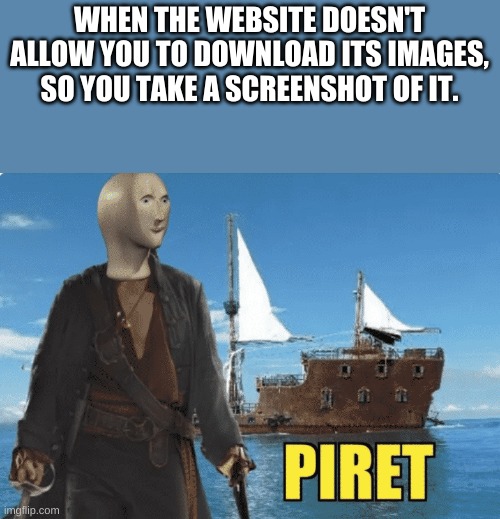 piret | WHEN THE WEBSITE DOESN'T ALLOW YOU TO DOWNLOAD ITS IMAGES, SO YOU TAKE A SCREENSHOT OF IT. | image tagged in piret | made w/ Imgflip meme maker