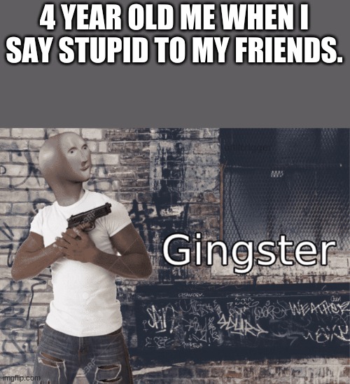 Gingster | 4 YEAR OLD ME WHEN I SAY STUPID TO MY FRIENDS. | image tagged in gingster | made w/ Imgflip meme maker