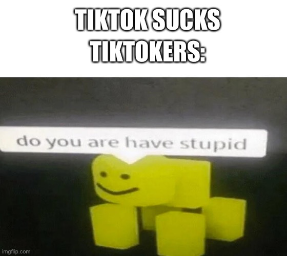 Do You Are Have Stupid | TIKTOKERS:; TIKTOK SUCKS | image tagged in do you are have stupid | made w/ Imgflip meme maker