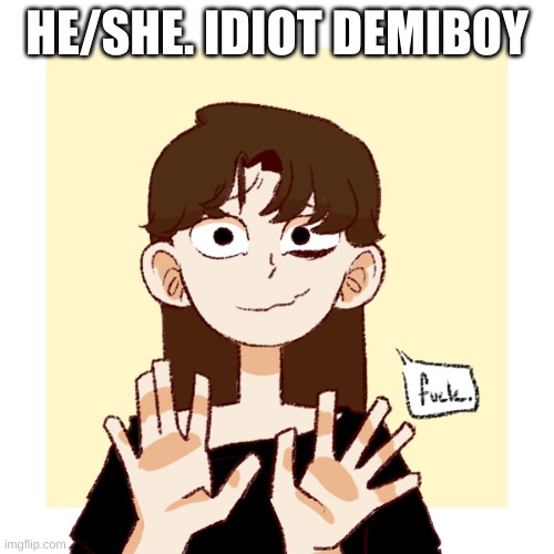 hello | HE/SHE. IDIOT DEMIBOY | made w/ Imgflip meme maker