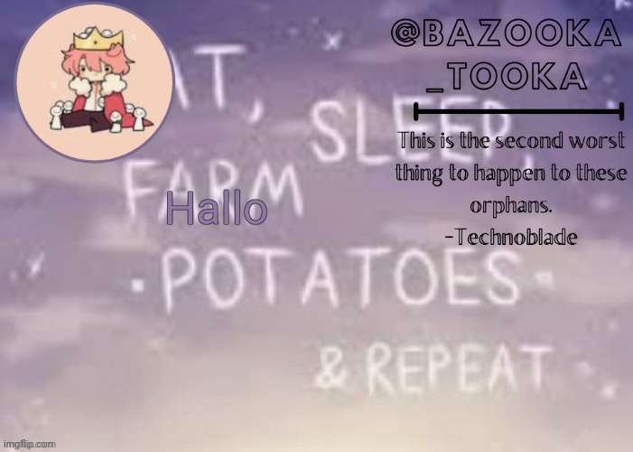 Bazooka's Technoblade template | Hallo | image tagged in bazooka's technoblade template | made w/ Imgflip meme maker