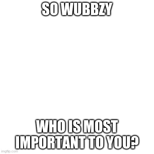 Blank Transparent Square Meme | SO WUBBZY; WHO IS MOST IMPORTANT TO YOU? | image tagged in memes,blank transparent square | made w/ Imgflip meme maker