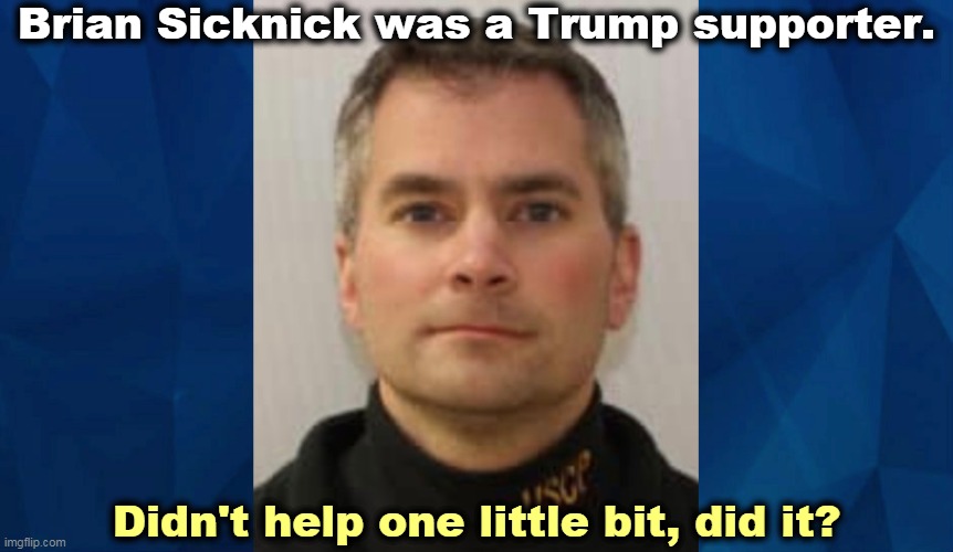 Ten Republican senators refused to meet with his mother. Cowards. | Brian Sicknick was a Trump supporter. Didn't help one little bit, did it? | image tagged in cop,killer,capitol hill,riots | made w/ Imgflip meme maker