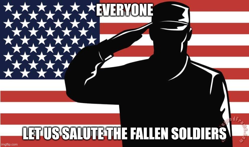 saluting soldier | EVERYONE; LET US SALUTE THE FALLEN SOLDIERS | image tagged in saluting soldier | made w/ Imgflip meme maker