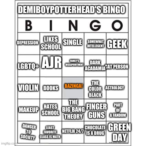 Fandom Bingo!!! Bingo Card