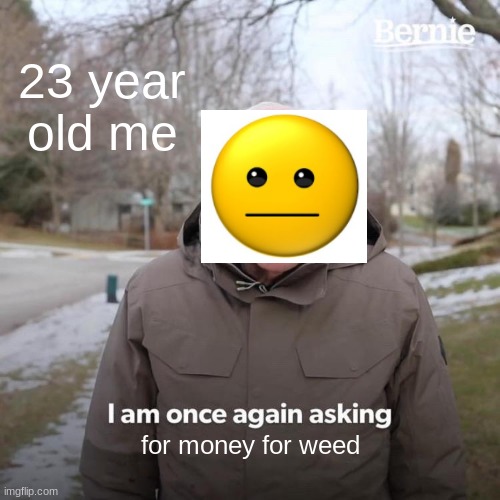 Bernie I Am Once Again Asking For Your Support Meme | 23 year old me; for money for weed | image tagged in memes,bernie i am once again asking for your support | made w/ Imgflip meme maker