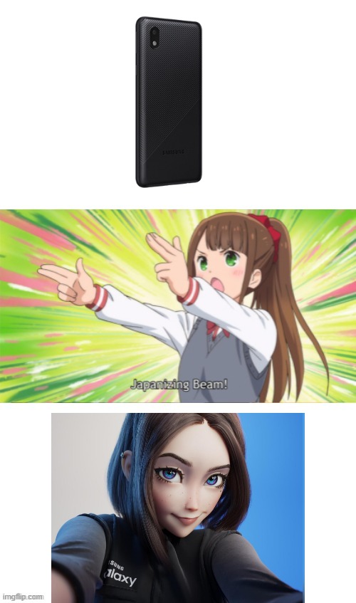Japanizing beam Samsung girl | image tagged in anime japanizing beam | made w/ Imgflip meme maker