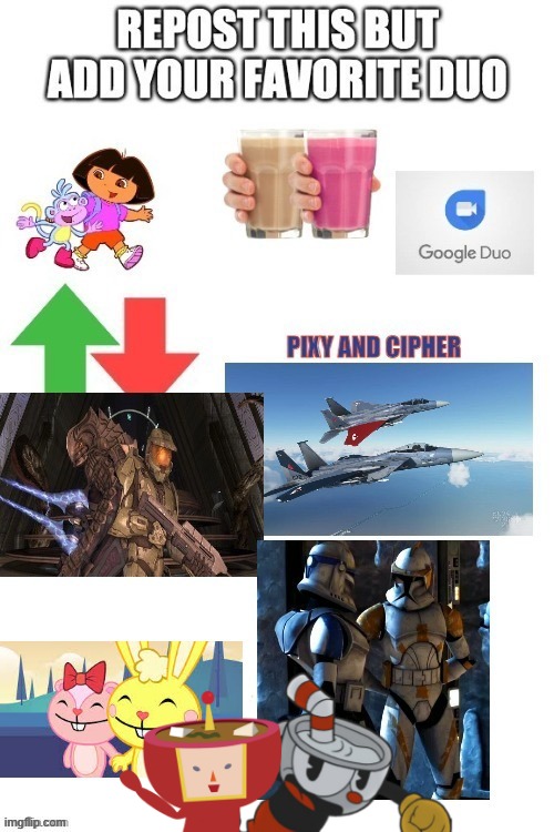 Miso and Cuphead | image tagged in katamari,cuphead | made w/ Imgflip meme maker