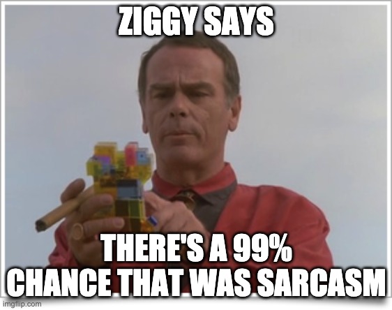 Ziggy Says Sarcasm | ZIGGY SAYS; THERE'S A 99% CHANCE THAT WAS SARCASM | image tagged in quantum leap,ziggy | made w/ Imgflip meme maker