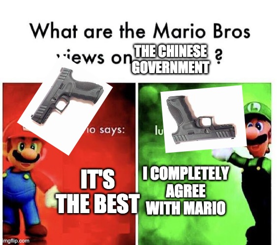 Mario Bros Views | THE CHINESE GOVERNMENT; IT'S THE BEST; I COMPLETELY AGREE WITH MARIO | image tagged in mario bros views | made w/ Imgflip meme maker
