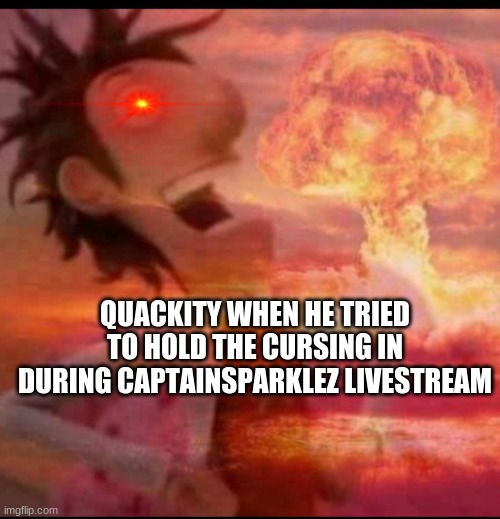 Poor Quackity | QUACKITY WHEN HE TRIED TO HOLD THE CURSING IN DURING CAPTAINSPARKLEZ LIVESTREAM | image tagged in mushroomcloudy,quack | made w/ Imgflip meme maker