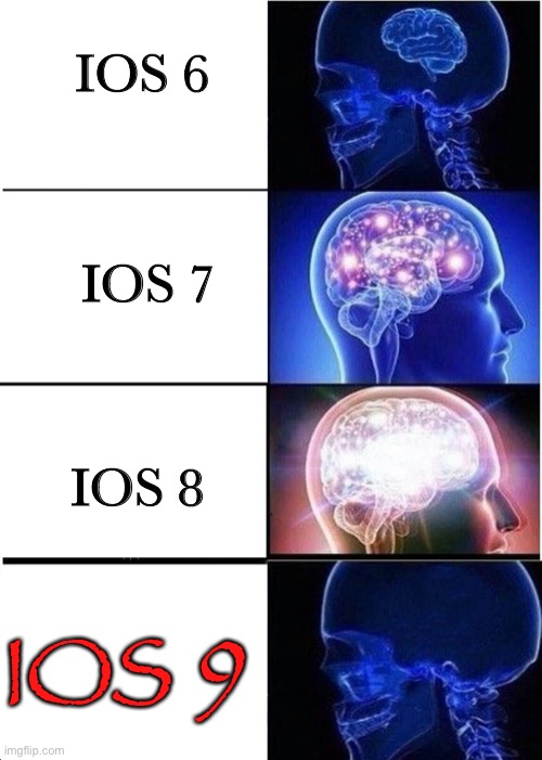 Downhill | IOS 6; IOS 7; IOS 8; IOS 9 | image tagged in ios | made w/ Imgflip meme maker