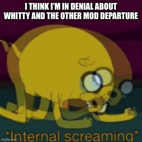 Jake The Dog Internal Screaming | I THINK I’M IN DENIAL ABOUT WHITTY AND THE OTHER MOD DEPARTURE | image tagged in jake the dog internal screaming | made w/ Imgflip meme maker
