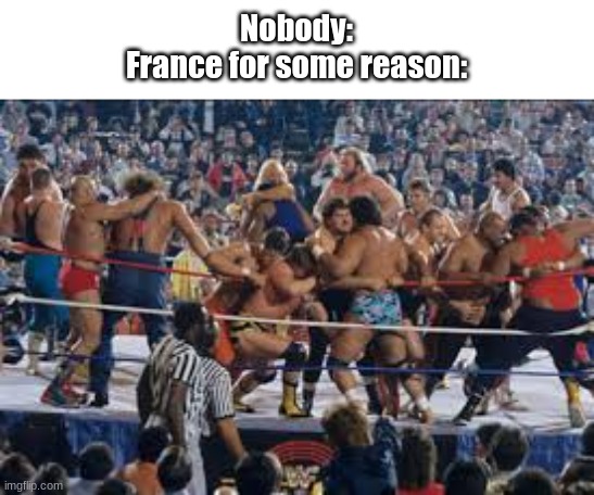 E. |  Nobody:
France for some reason: | image tagged in wwe free for all,history,france,revolution,rebellion | made w/ Imgflip meme maker