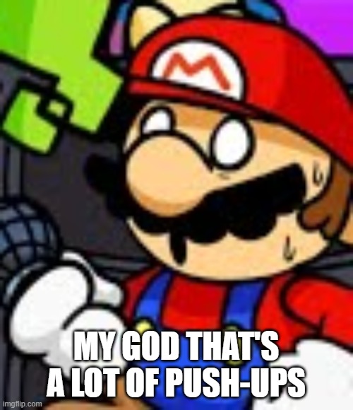 Mario what the fuck | MY GOD THAT'S A LOT OF PUSH-UPS | image tagged in mario what the fuck | made w/ Imgflip meme maker