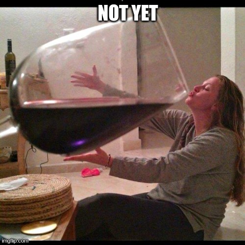 Wine Drinker | NOT YET | image tagged in wine drinker | made w/ Imgflip meme maker