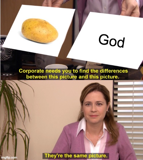True | God | image tagged in memes,they're the same picture,potato,god,same | made w/ Imgflip meme maker