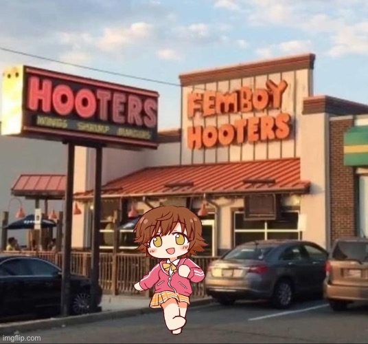 Mio Honda goes to femboy hooters | made w/ Imgflip meme maker