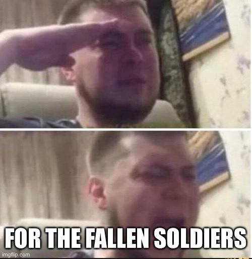 Crying salute | FOR THE FALLEN SOLDIERS | image tagged in crying salute | made w/ Imgflip meme maker