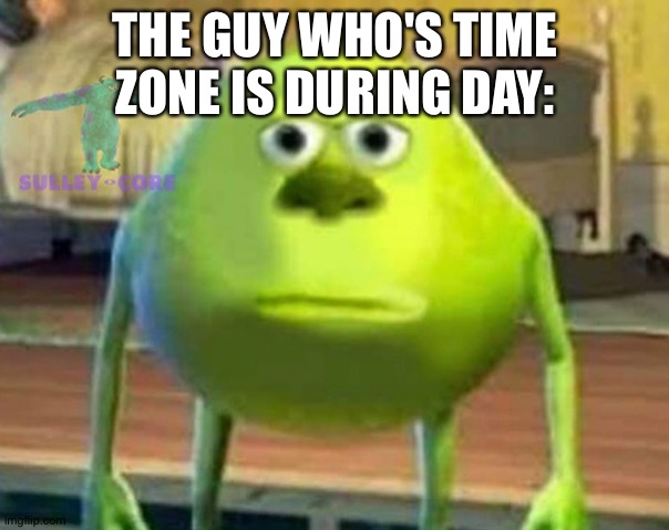 Monsters Inc | THE GUY WHO'S TIME ZONE IS DURING DAY: | image tagged in monsters inc | made w/ Imgflip meme maker