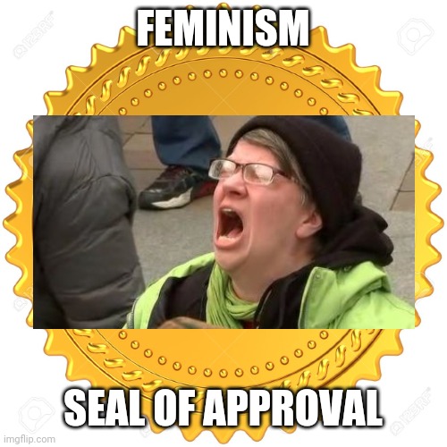 Seal of Approval  -  | FEMINISM; SEAL OF APPROVAL | image tagged in seal of approval - | made w/ Imgflip meme maker