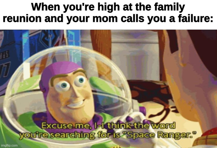 When you're high at the family reunion and your mom calls you a failure: | image tagged in funny,memes,toy story,drugs,family | made w/ Imgflip meme maker