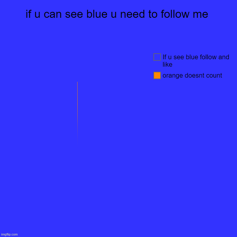 if u can see blue u need to follow me | orange doesnt count, If u see blue follow and like | image tagged in charts,pie charts,memes | made w/ Imgflip chart maker
