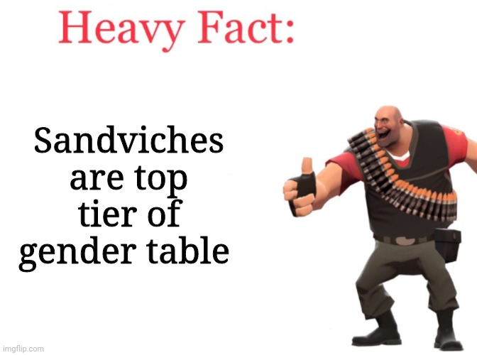 Heavy fact | Sandviches are top tier of gender table | image tagged in heavy fact | made w/ Imgflip meme maker