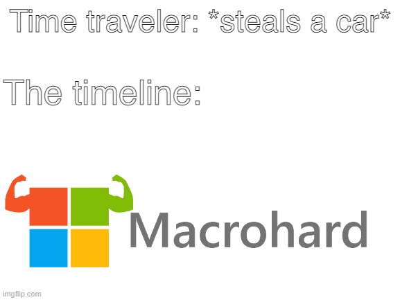 t | Time traveler: *steals a car*; The timeline: | image tagged in microsoft | made w/ Imgflip meme maker