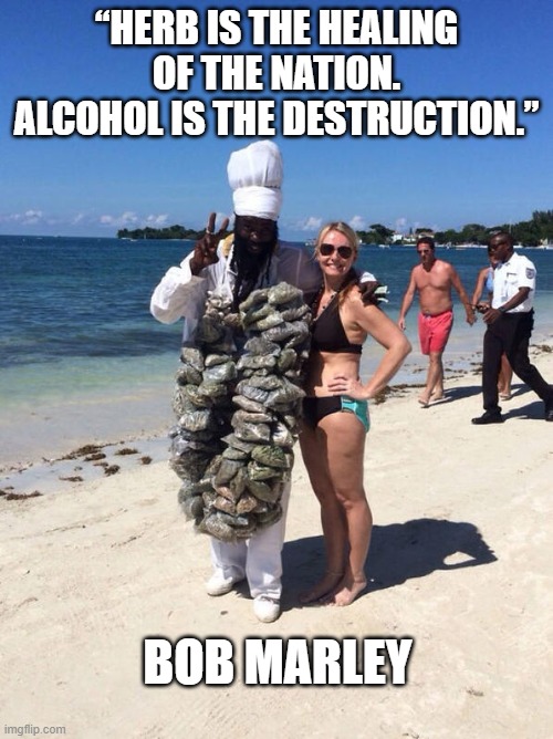 Herb is healing | “HERB IS THE HEALING OF THE NATION. ALCOHOL IS THE DESTRUCTION.”; BOB MARLEY | image tagged in bob marley,legalize weed | made w/ Imgflip meme maker