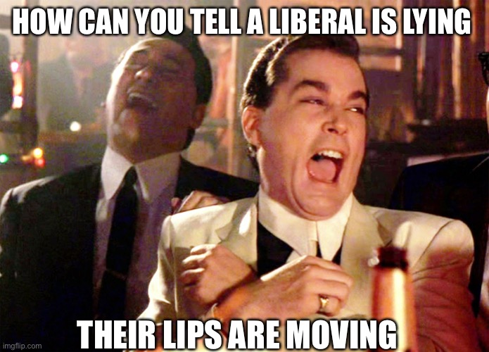 Good Fellas Hilarious Meme | HOW CAN YOU TELL A LIBERAL IS LYING THEIR LIPS ARE MOVING | image tagged in memes,good fellas hilarious | made w/ Imgflip meme maker