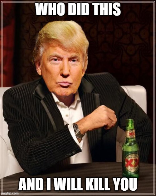 wtf is this | WHO DID THIS; AND I WILL KILL YOU | image tagged in trump most interesting man in the world | made w/ Imgflip meme maker