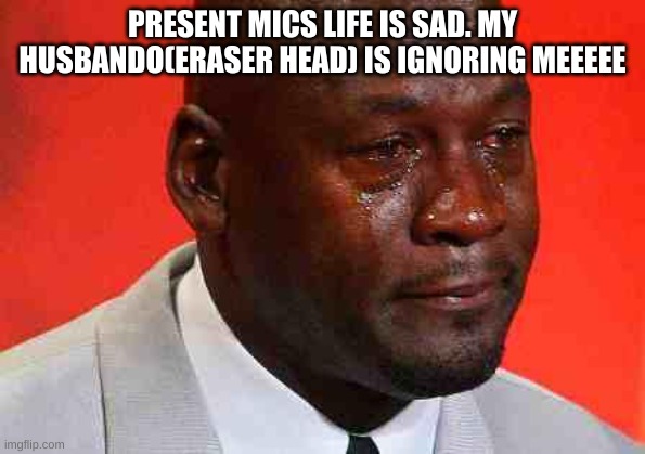 crying michael jordan | PRESENT MICS LIFE IS SAD. MY HUSBANDO(ERASER HEAD) IS IGNORING MEEEEE | image tagged in crying michael jordan | made w/ Imgflip meme maker