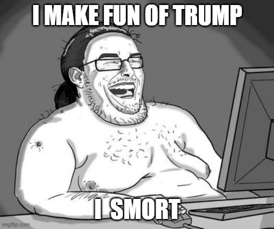 Basement dweller | I MAKE FUN OF TRUMP I  SMORT | image tagged in basement dweller | made w/ Imgflip meme maker