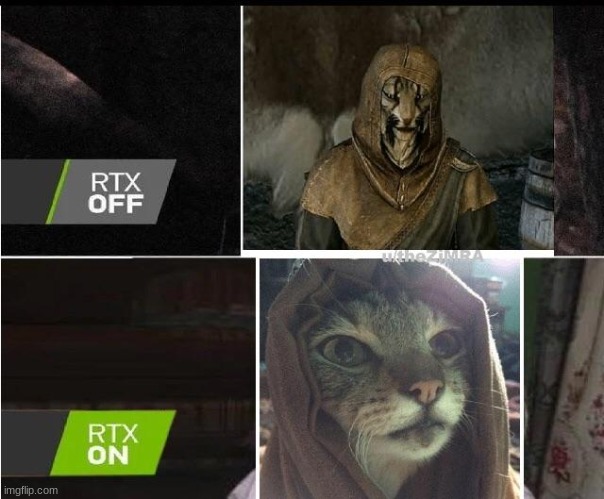 image tagged in cats,funny,gaming,funny memes,rtx on and off | made w/ Imgflip meme maker