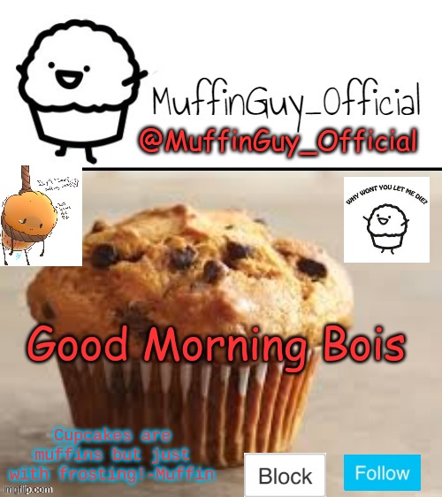 Gm | Good Morning Bois | image tagged in muffinguy_official's template | made w/ Imgflip meme maker