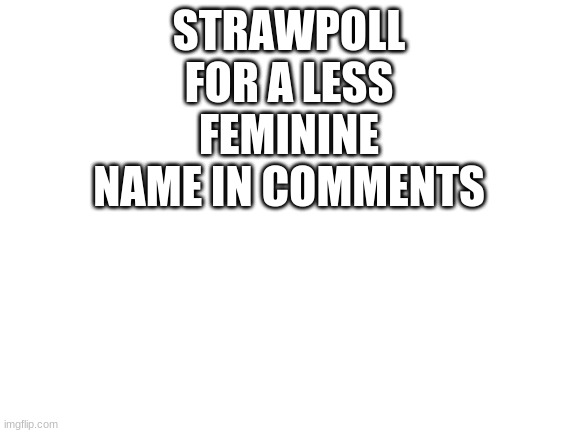 btw if you're the first person to vote the "jayden" one at 100% doesnt matter it was just the one i chose to test out | STRAWPOLL FOR A LESS FEMININE NAME IN COMMENTS | image tagged in blank white template | made w/ Imgflip meme maker