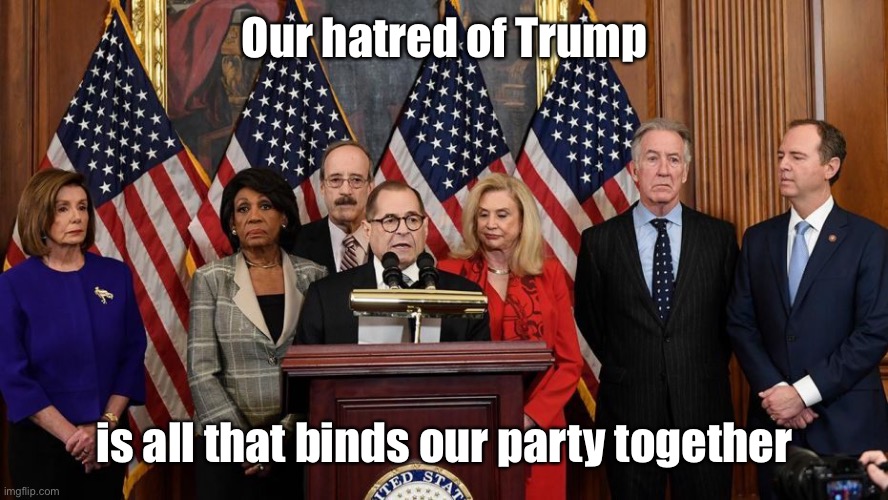 House Democrats | Our hatred of Trump is all that binds our party together | image tagged in house democrats | made w/ Imgflip meme maker