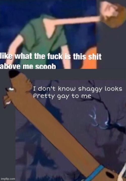 . | image tagged in like what the f ck is this sh t above me scoob,i dont know shaggy looks pretty gay to me | made w/ Imgflip meme maker